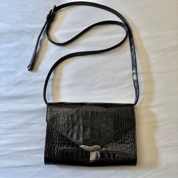 Vtg Ralph Lauren Alligator Sterling Silver Envelope Clutch Bag Crossbody Black - Picture 1 of 12